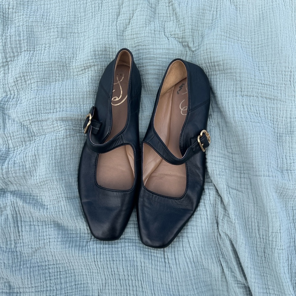 Sam Edelman Black Leather Flats with Buckle